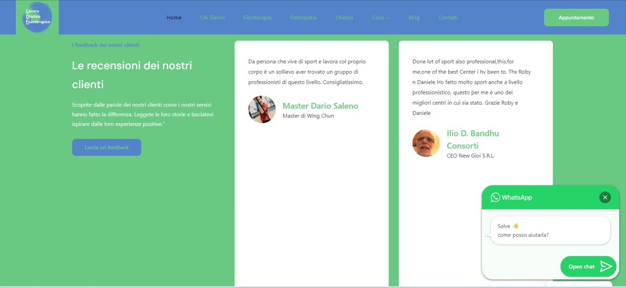 Sezione recensioni del sito del Centro Olistico Fisioterapico